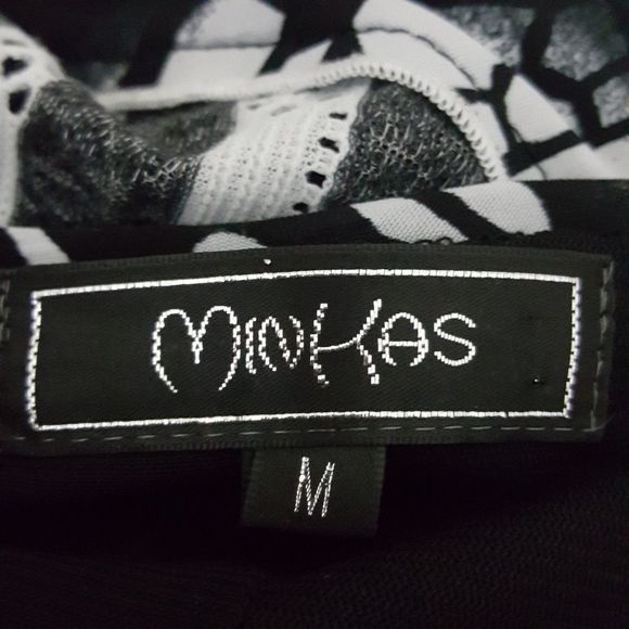 Minkas Black White Patchwork A-Line Dress M - Picture 3 of 4